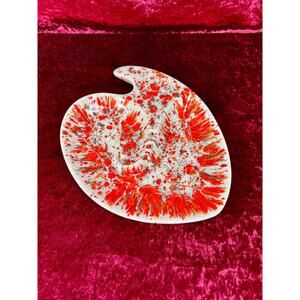 Vintage Ashtray Sculptural Ceramic Drip Glaze Mid Century Modern Orange Large